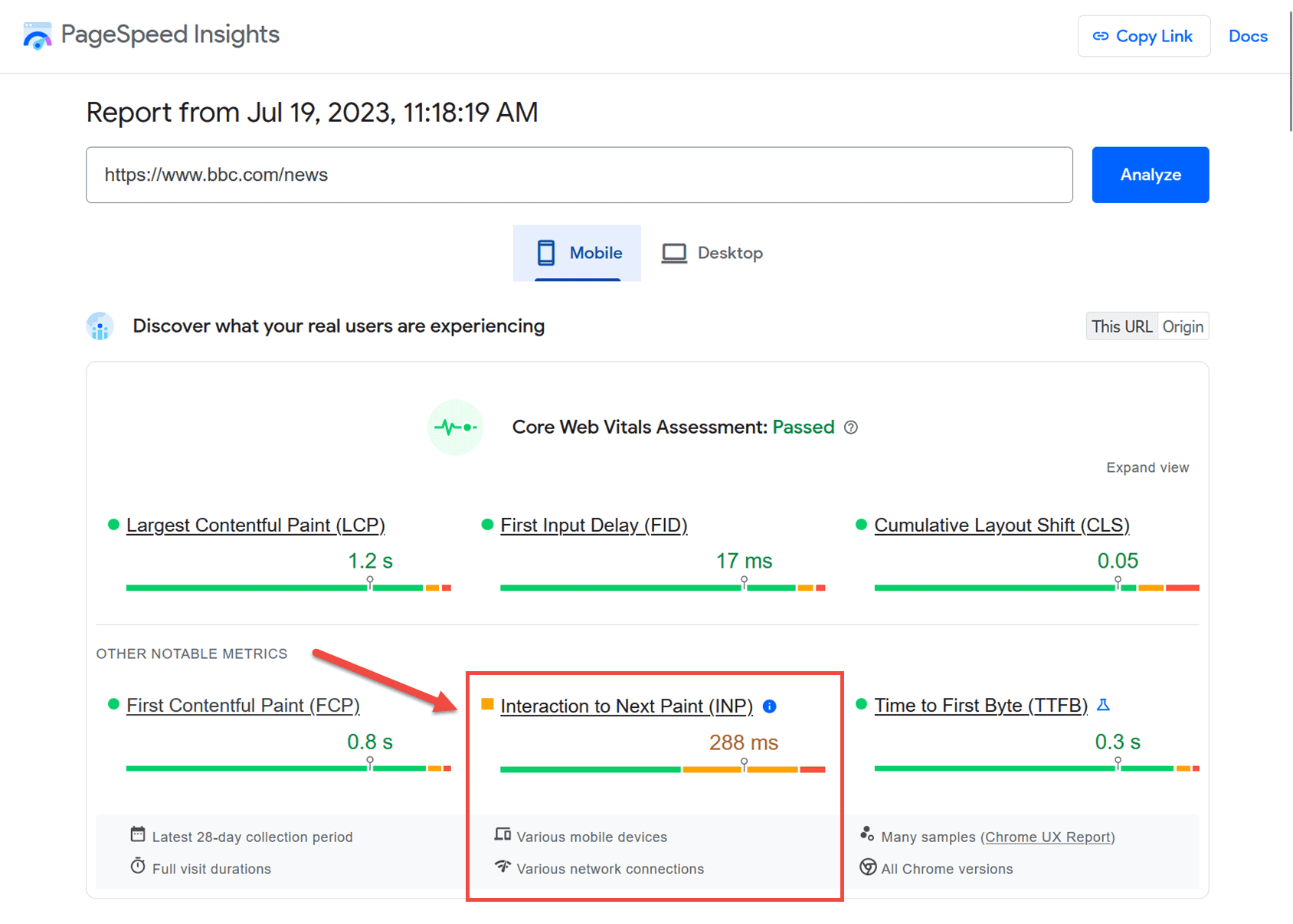 INP Google PageSpeed Insights