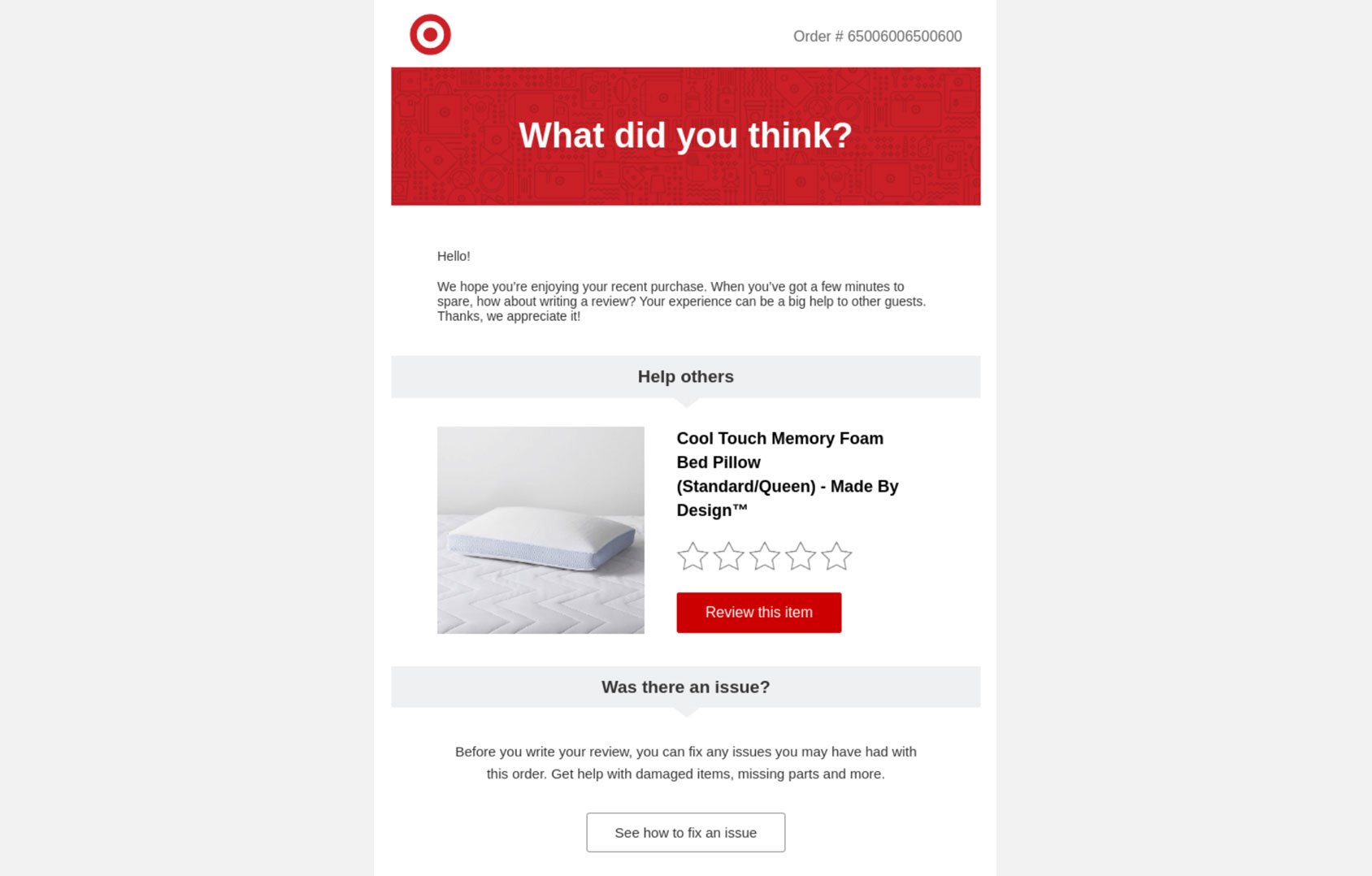 Target Post Purchase Email