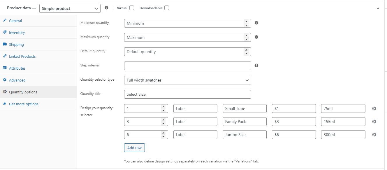 Quantity selector