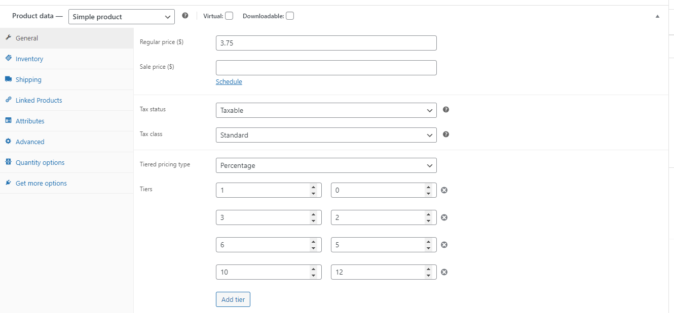 Tiered pricing rules