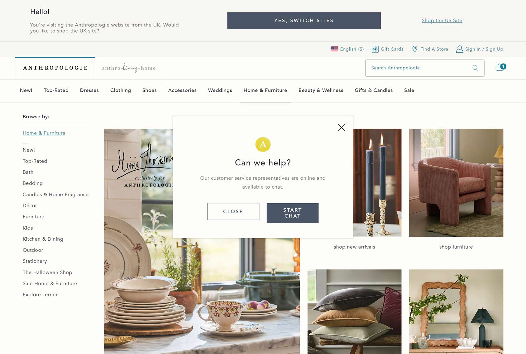 Anthropologie eCommerce Popup Example