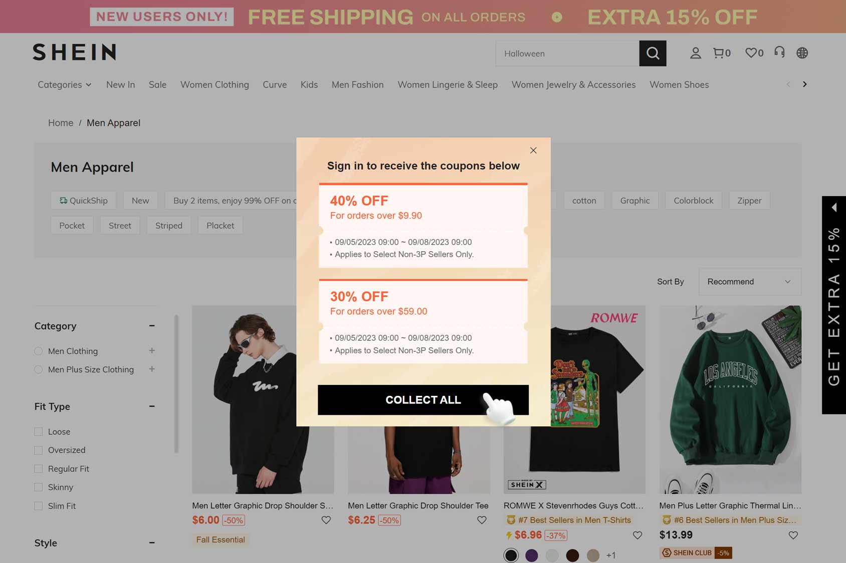 Popup Example from Shein