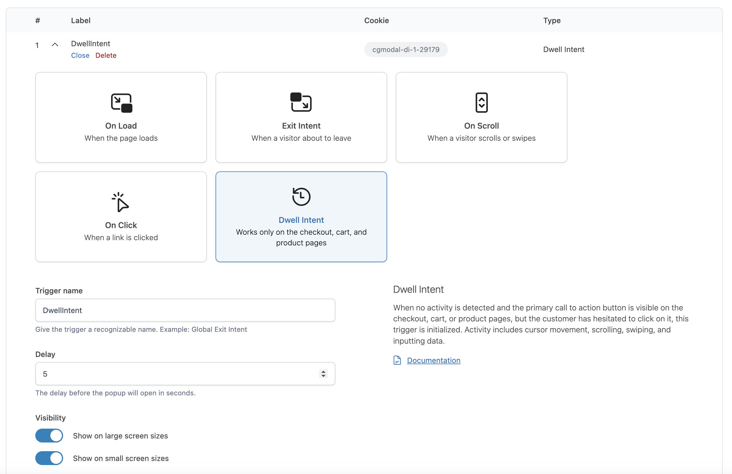 Dwell Intent Settings