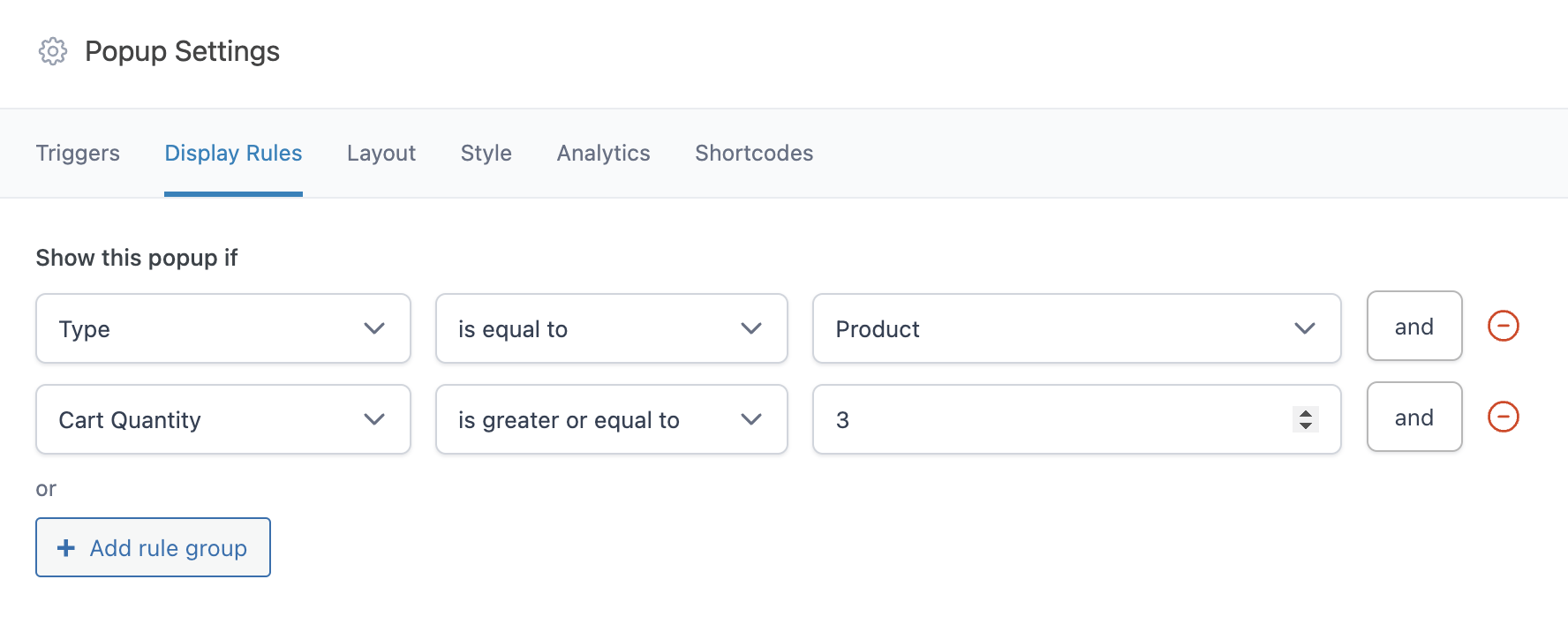 Product Quantity greater than or equal to 3