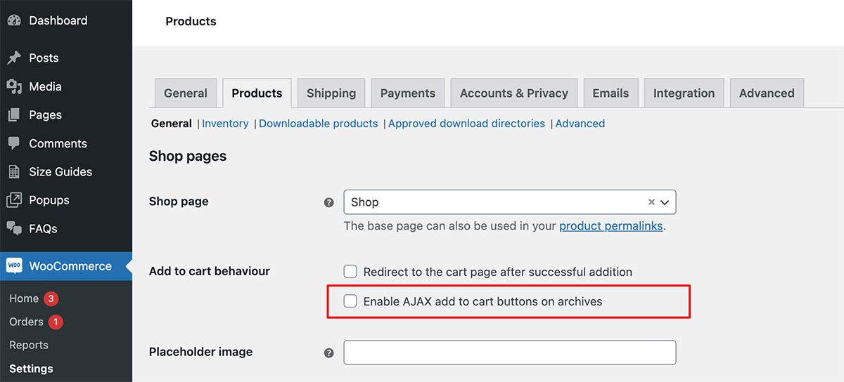WooCommerce Ajax Settings Switched Off