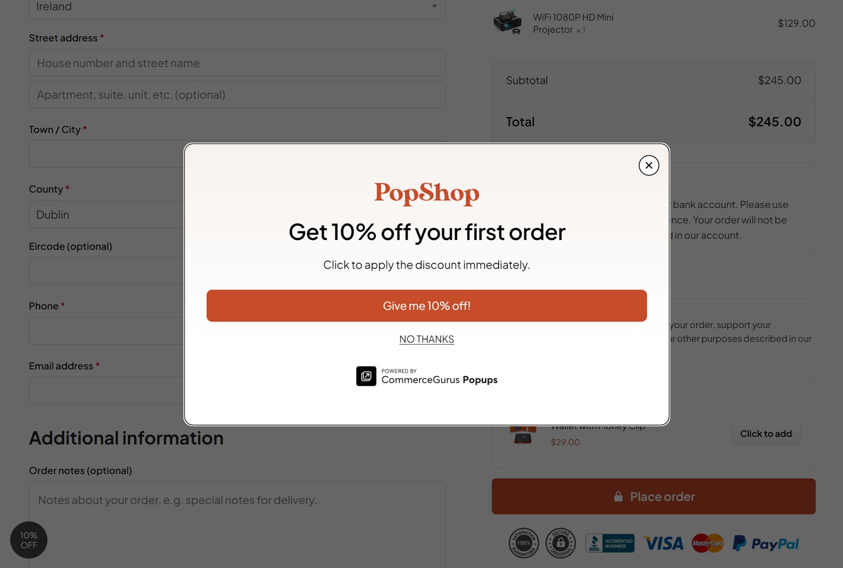 Popup Cart Offer Example