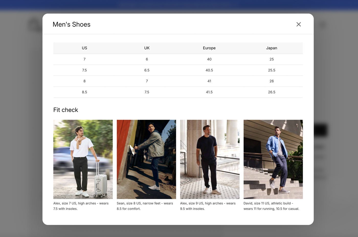 CommerceGurus Size Guide Example