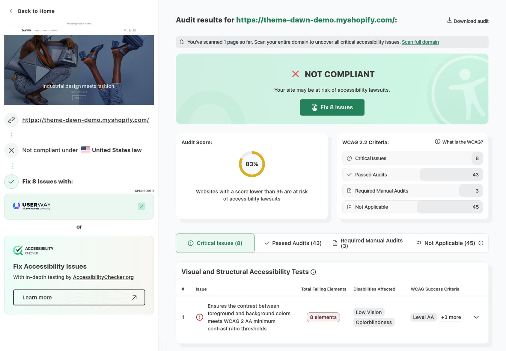 Shopify Store Accessibility Audit Example