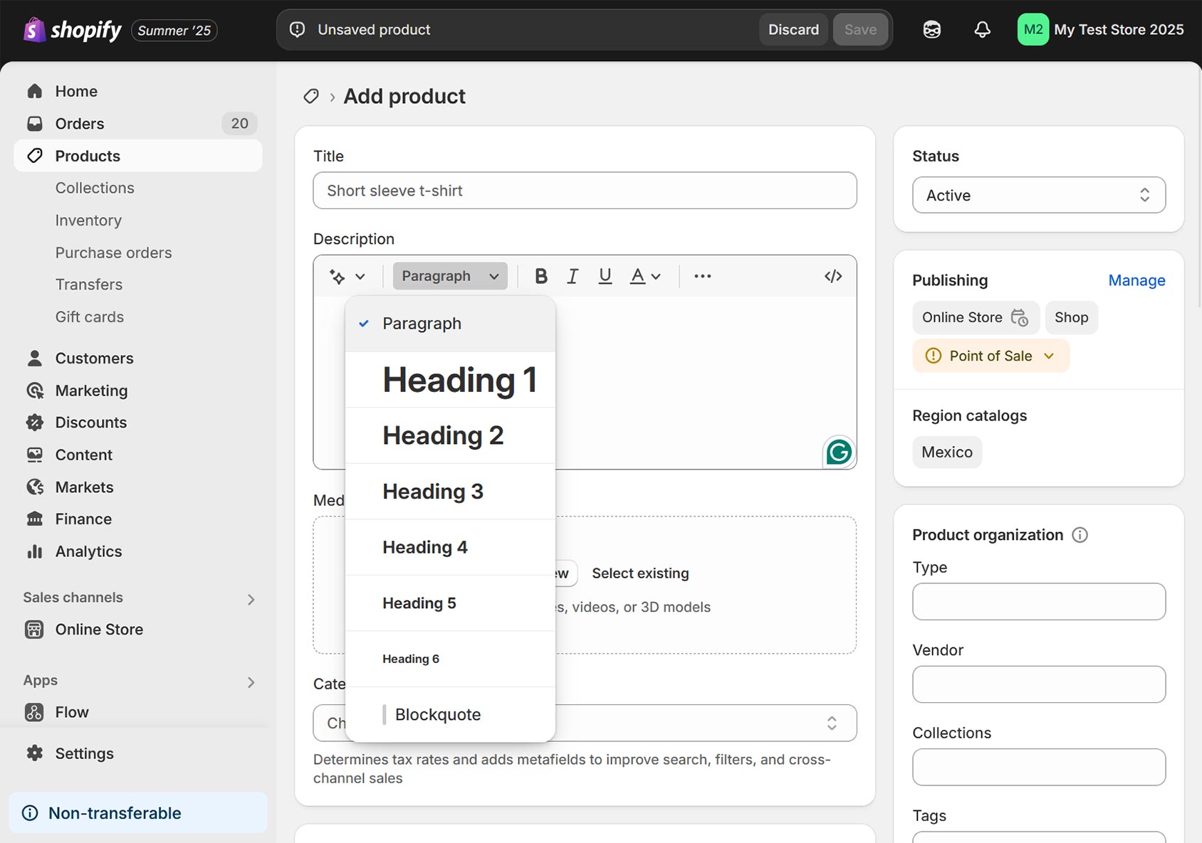 Shopify editor