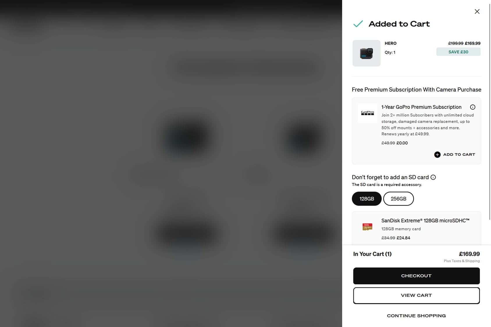 GoPro eCommerce Cart Drawer