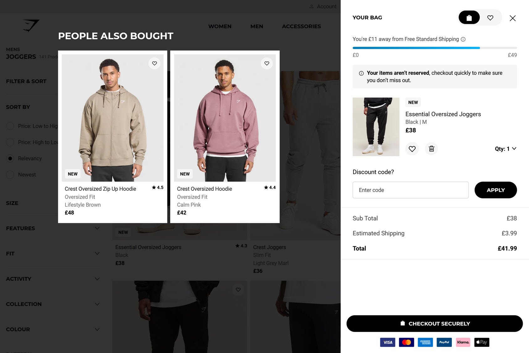 Gymshark Modal Cart Drawer Example