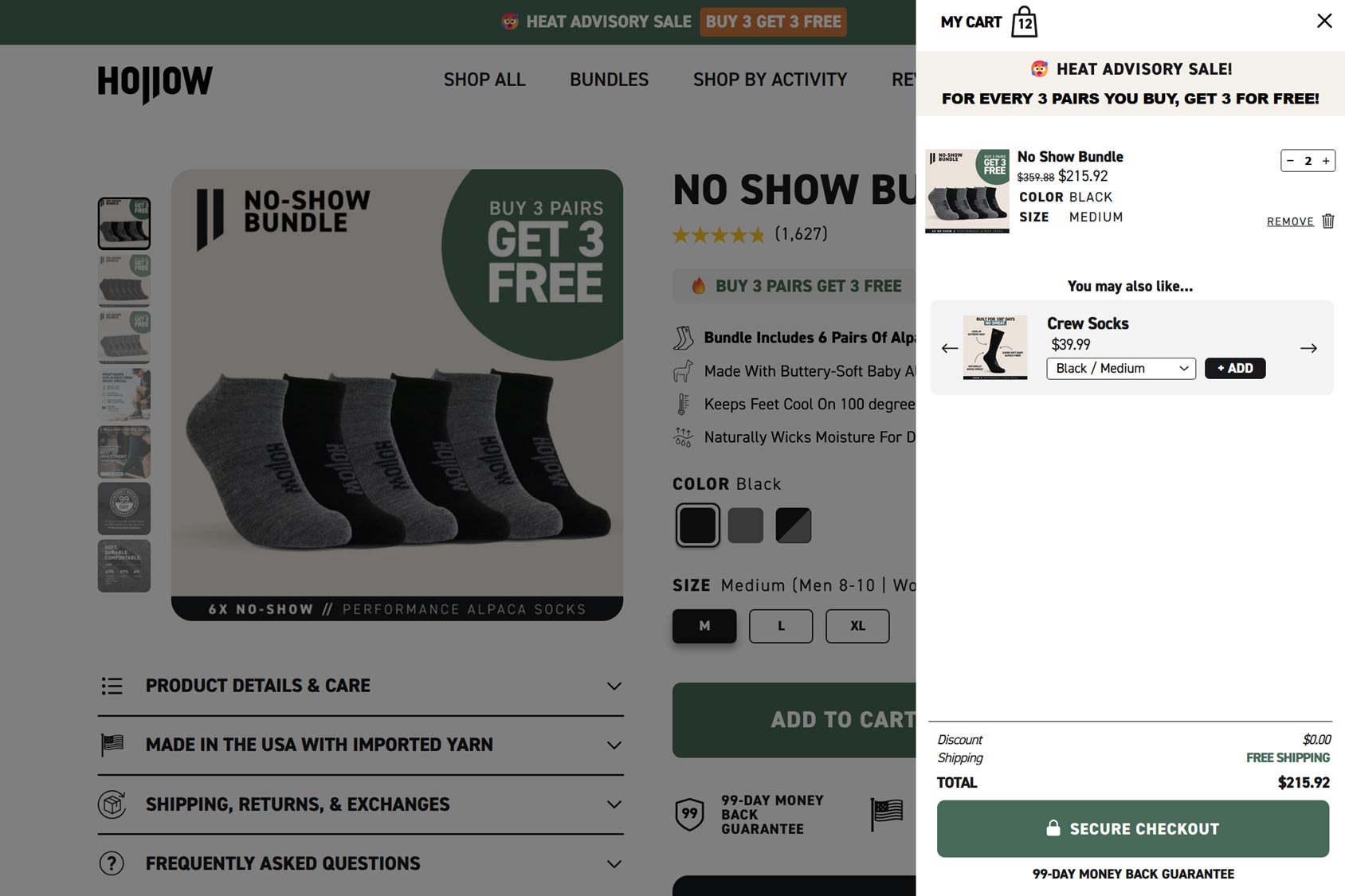 Hollow Socks eCommerce Cart Drawers Example