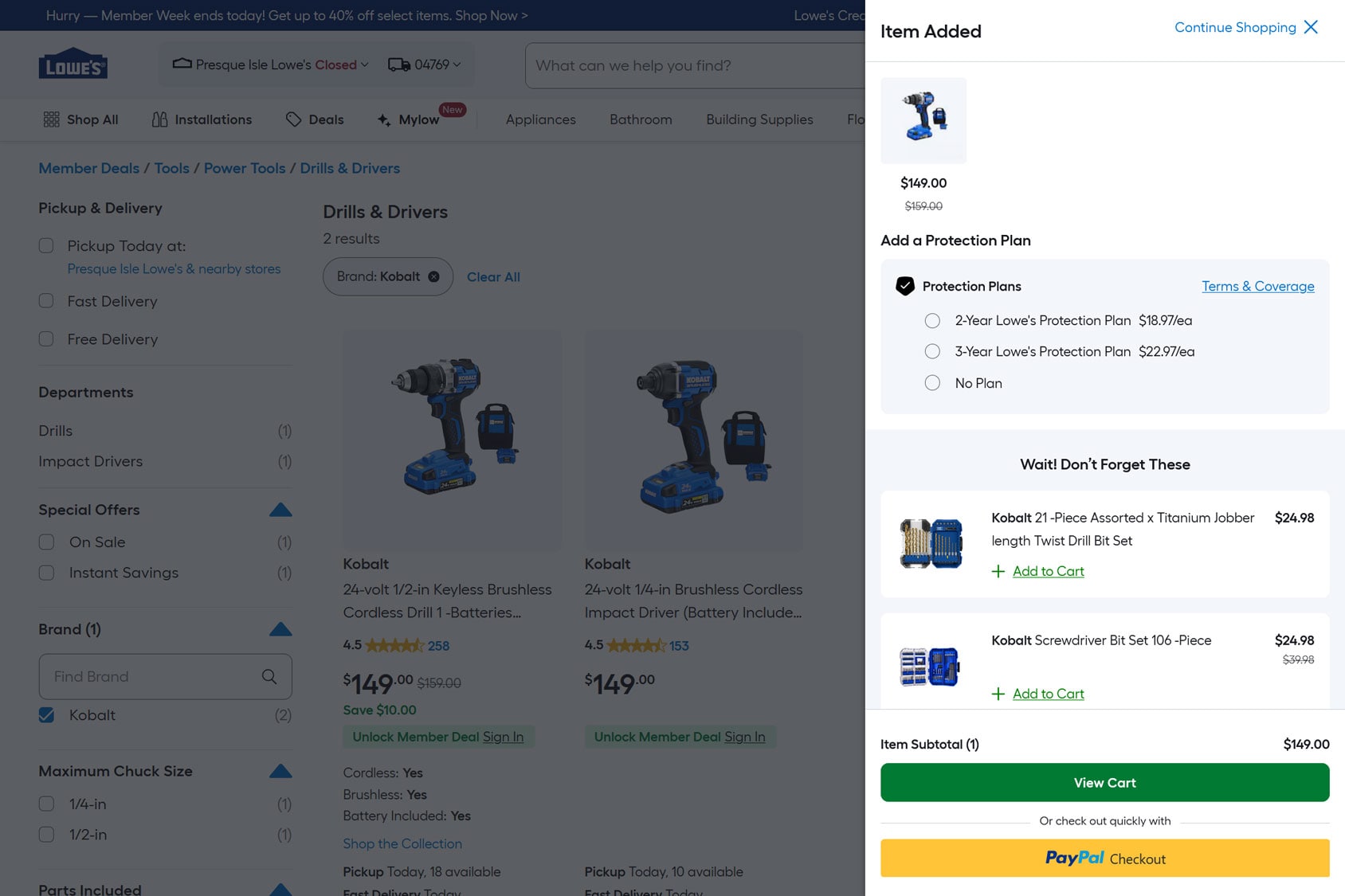 Lowes eCommerce Cart Drawer