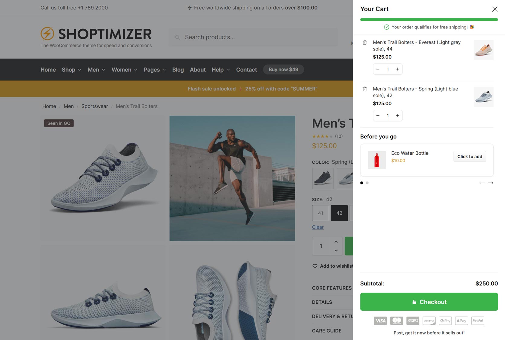 Example of an eCommerce cart drawer