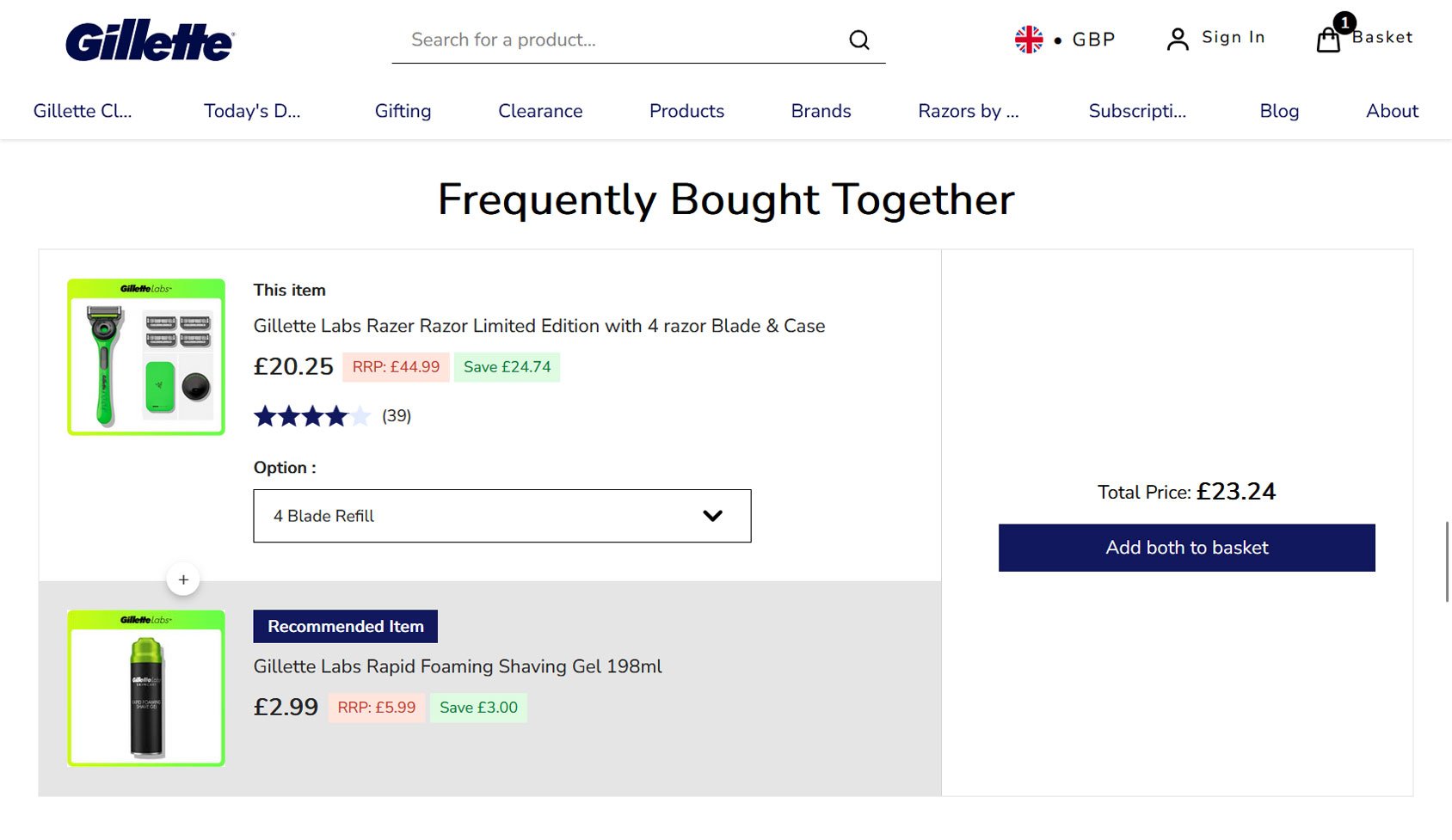 Gillette Upsell Example