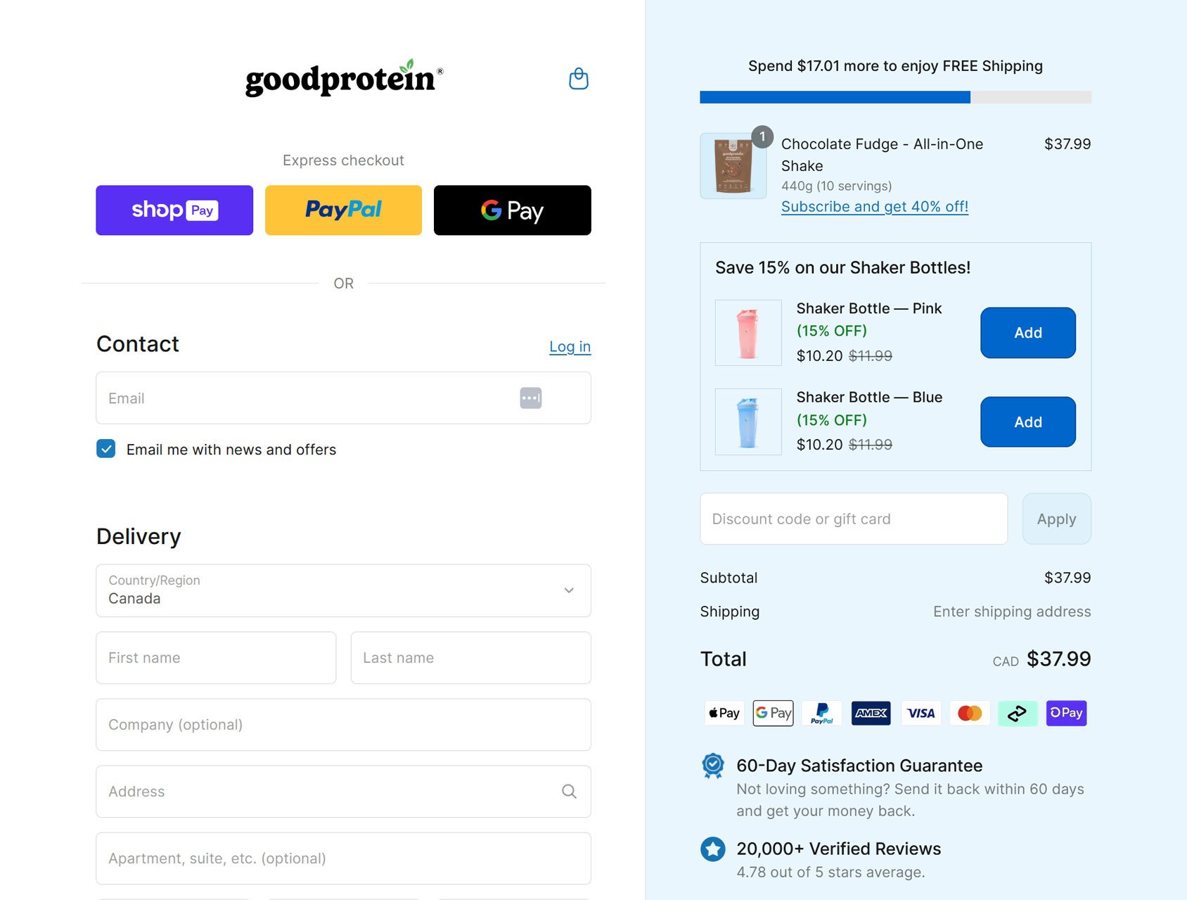 Goodprotein Upsell Example