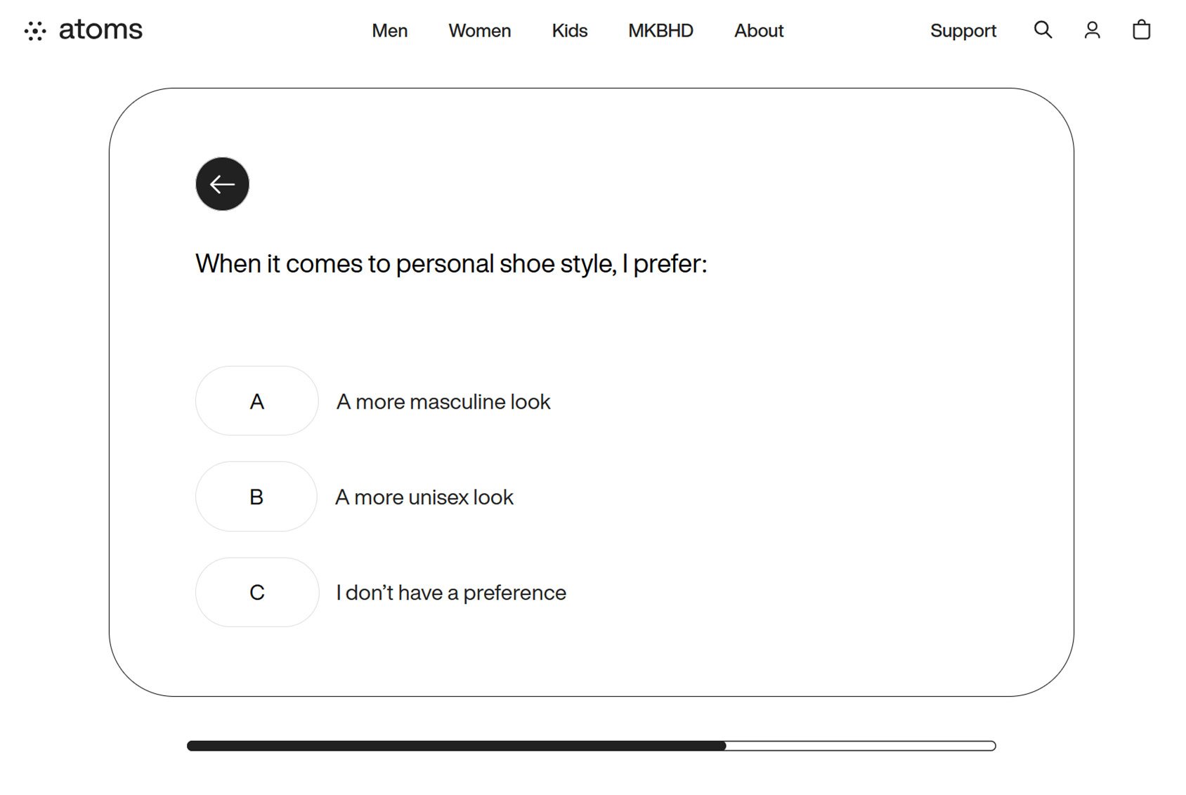 eCommerce Product Quiz Examples - Atoms Shoes