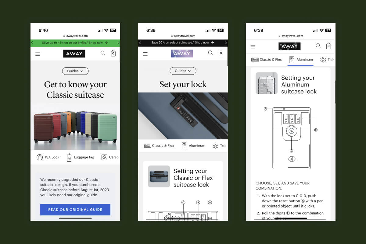 Order Confirmation Page Example - Away