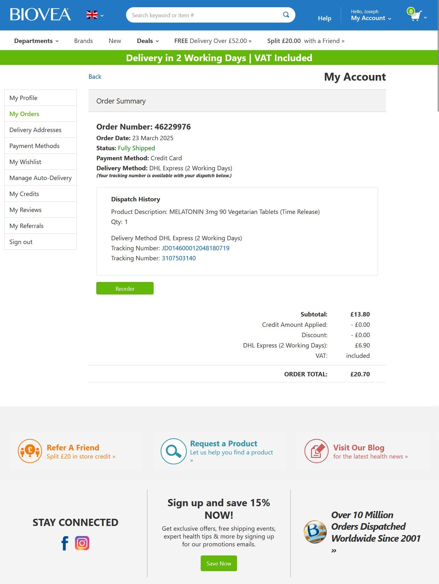 Biovea Post Purchase Page Example