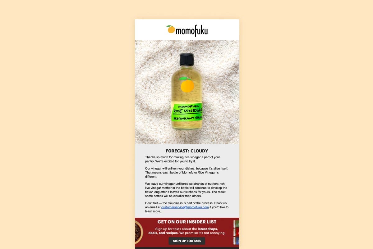 Momofuku Post Purchase Page Example