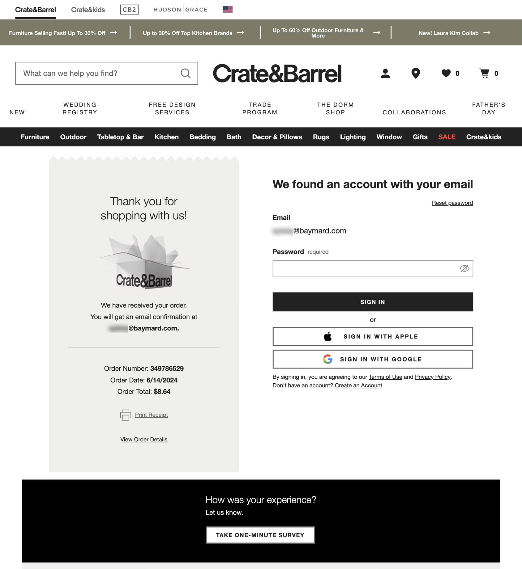 Customer Survey eCommerce Order Confirmation Page Example 