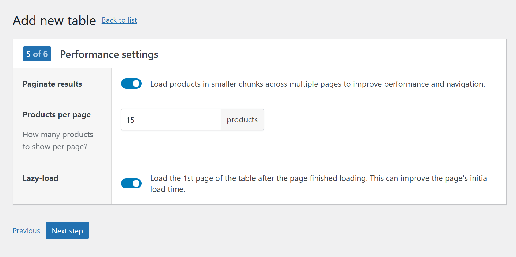 Performance settings