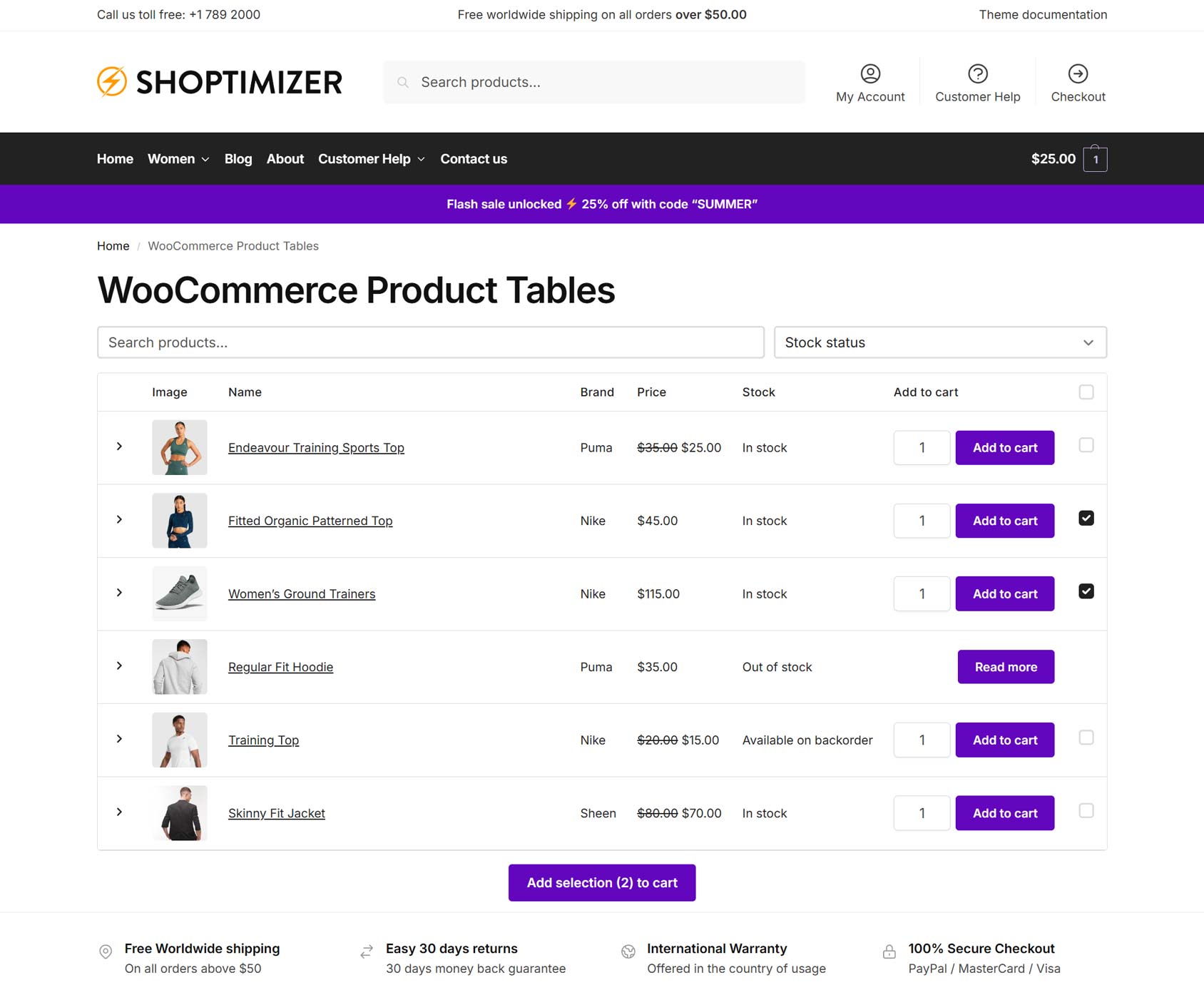Shoptimizer Theme Table Preview