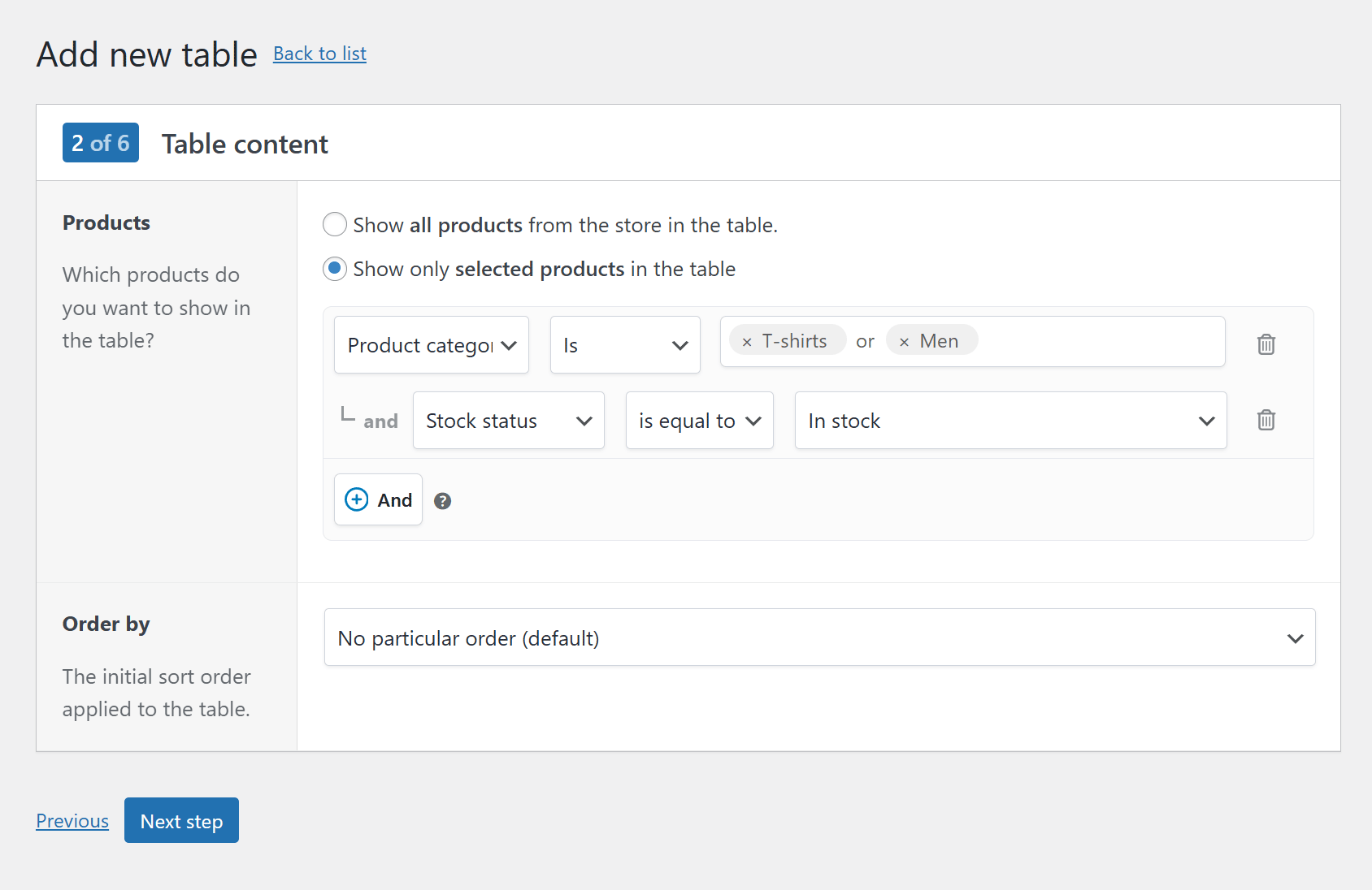 Combing product selection controls