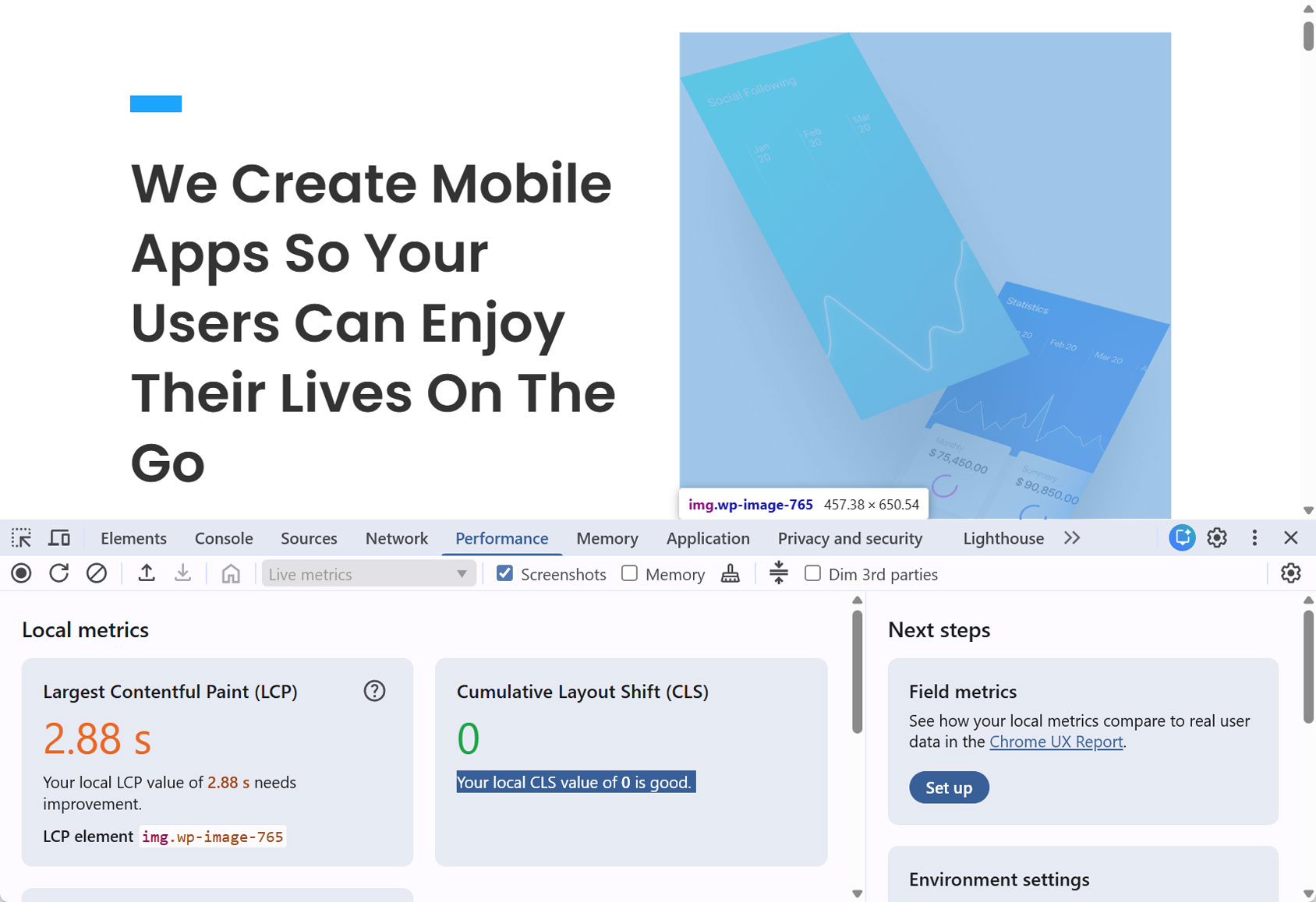 Measuring LCP with Chrome DevTools
