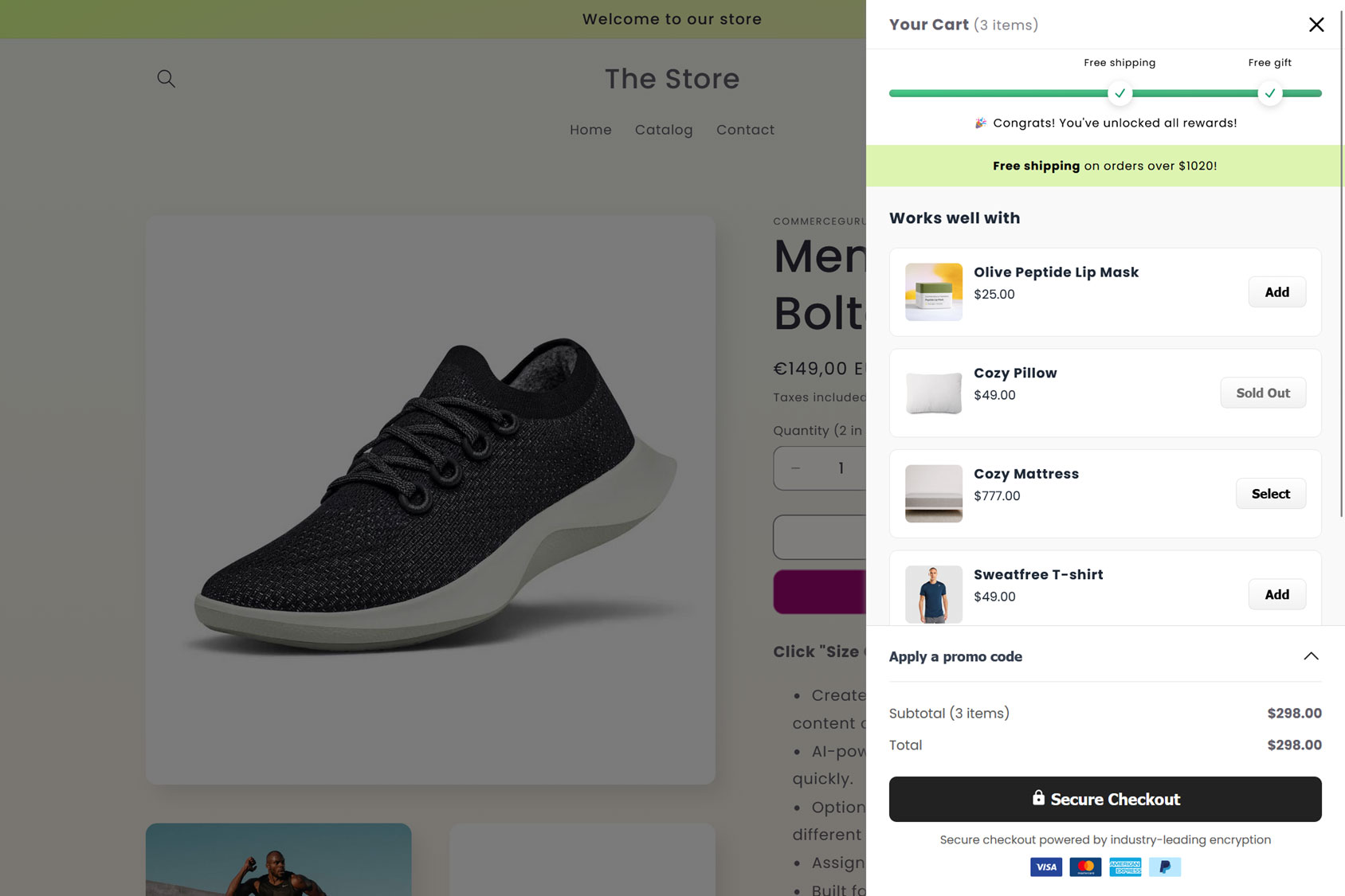 Suggested products displayed in the cart using the row layout.