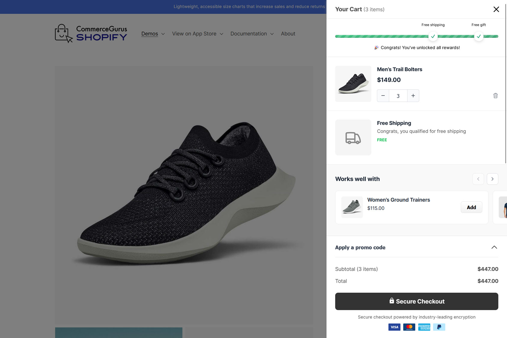 The cart drawer in action.