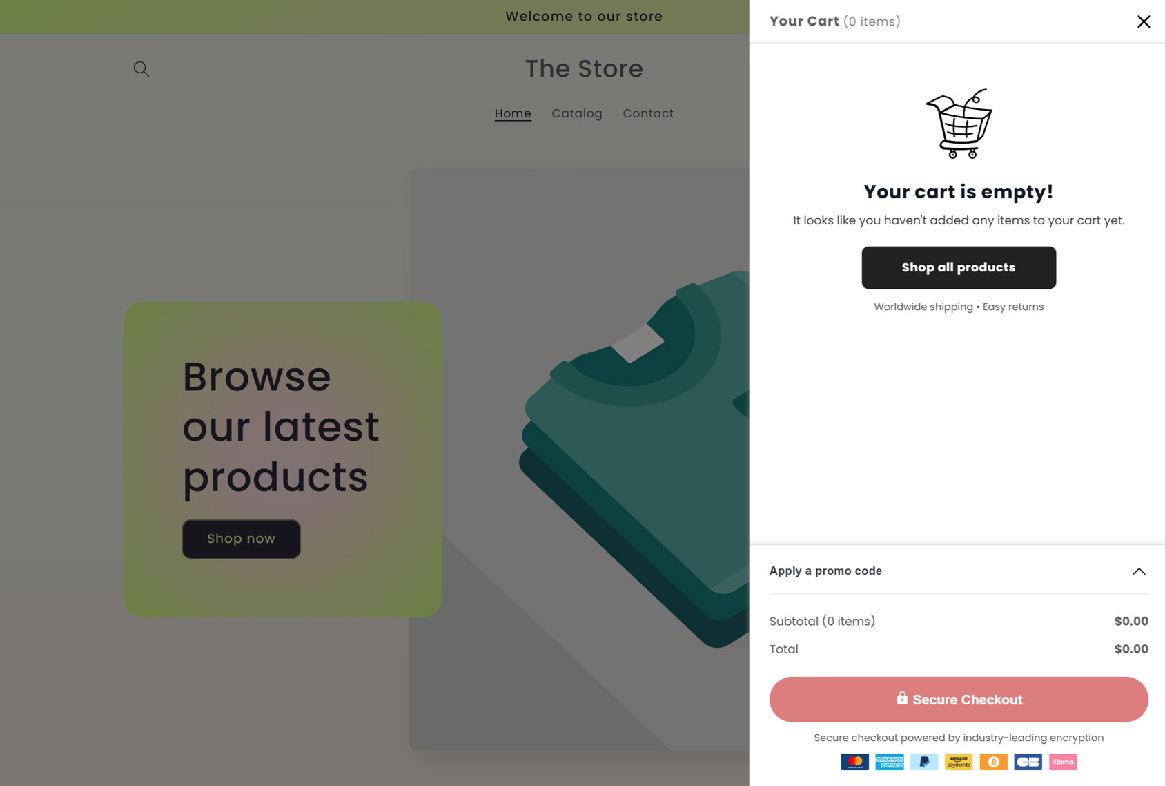 An empty cart drawer.