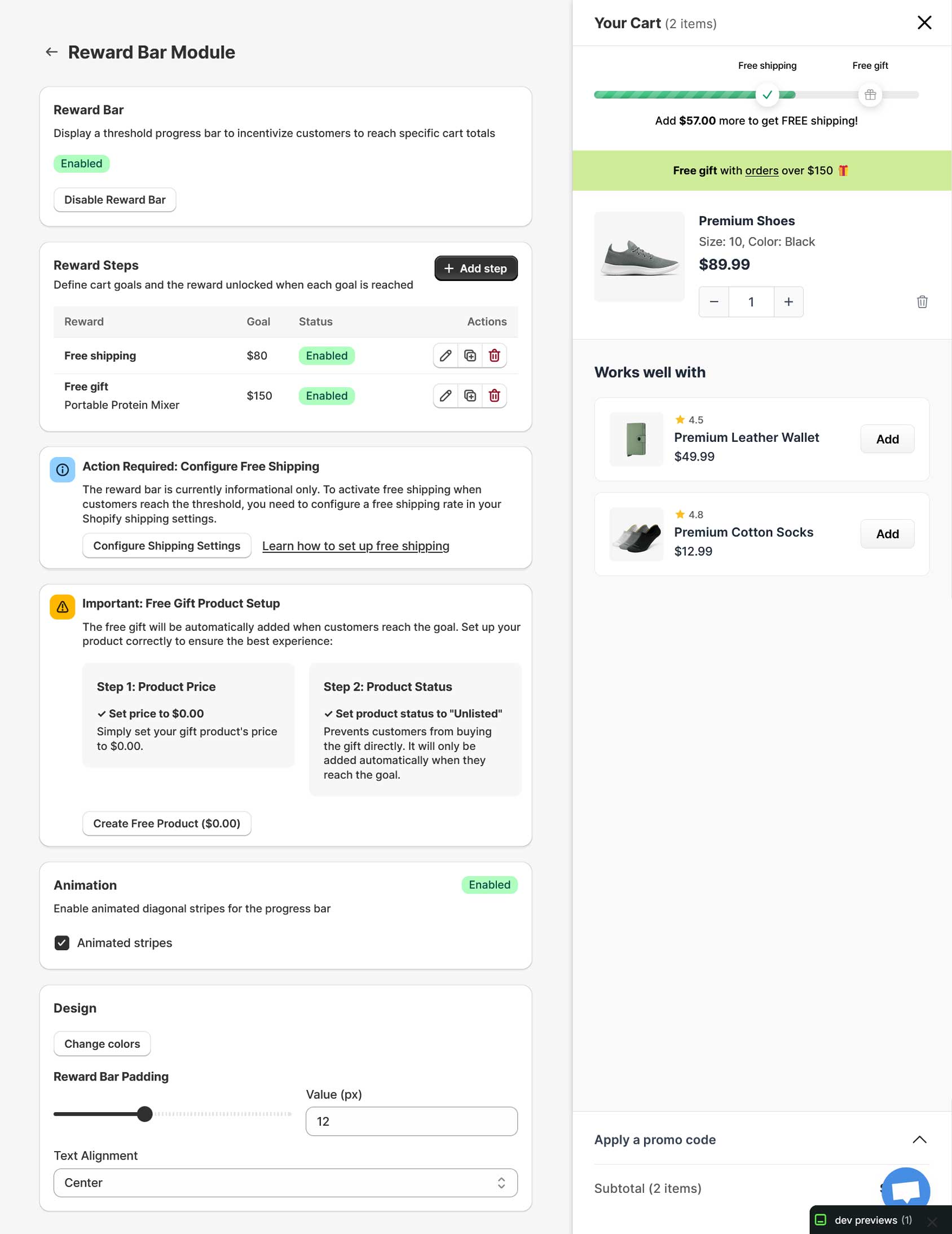 Reward progress bar settings.
