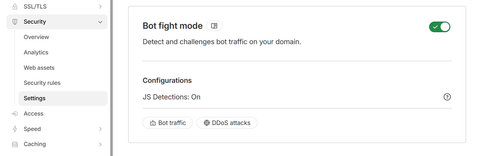 Enable Bot Fight setting in Cloudflare