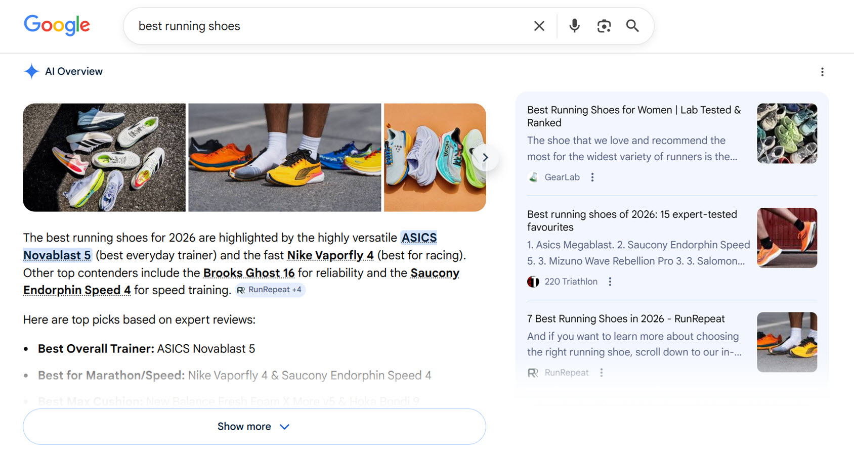 Example of a Google eCommerce AI overview