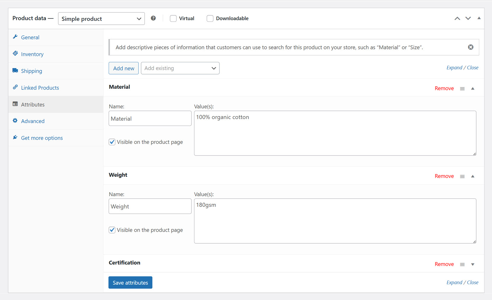 WooCommerce product data fields