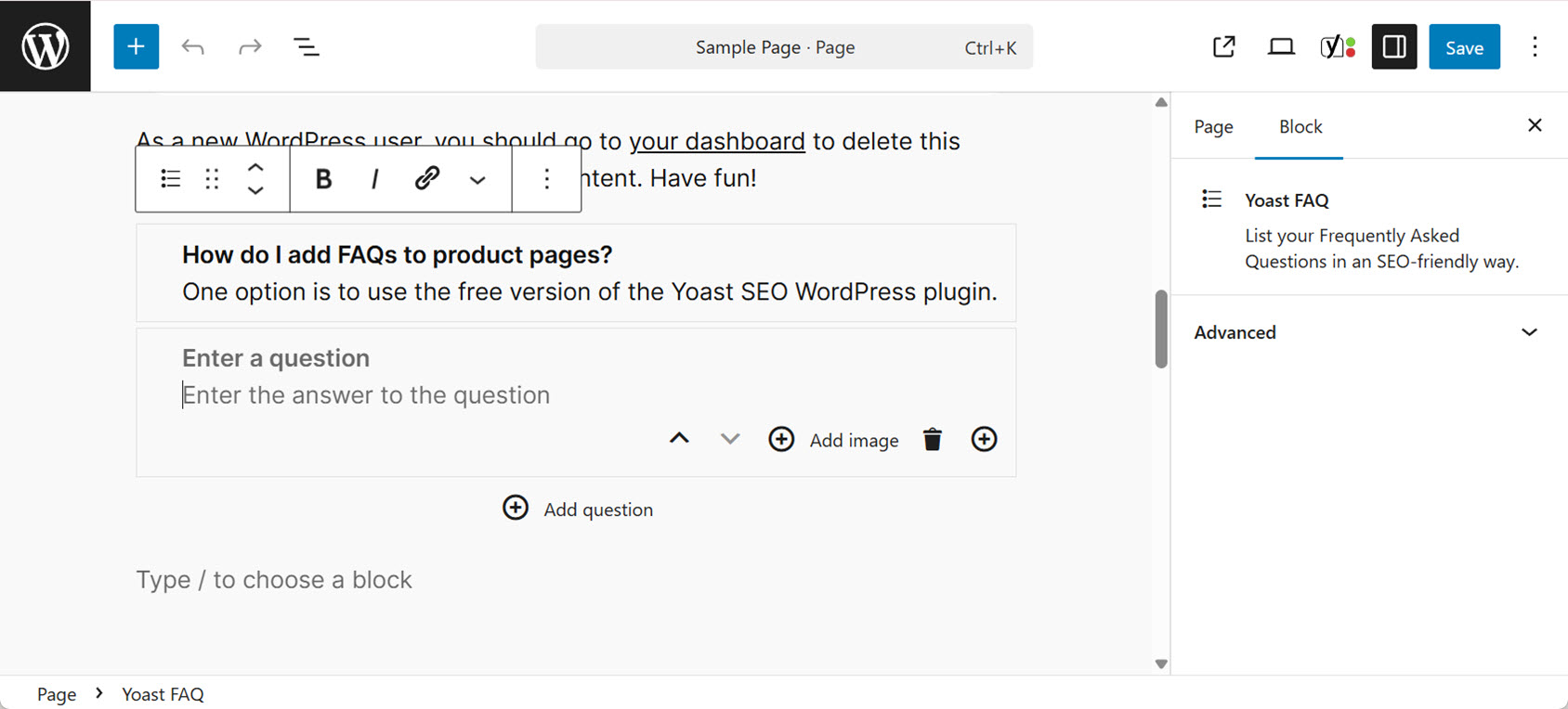 Adding FAQs with Yoast SEO